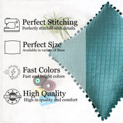 Both Side with PomPom Quilted Velvet Cushion Cover (Set of 2), Green